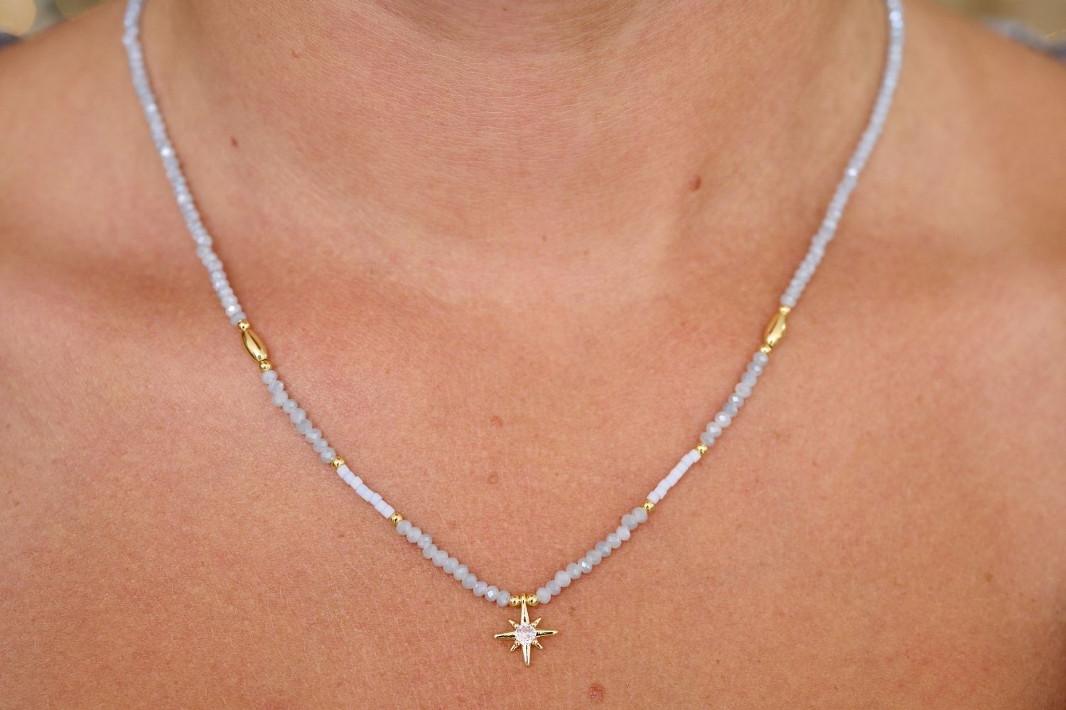 Aditi Grey Gold Beaded Star Necklace