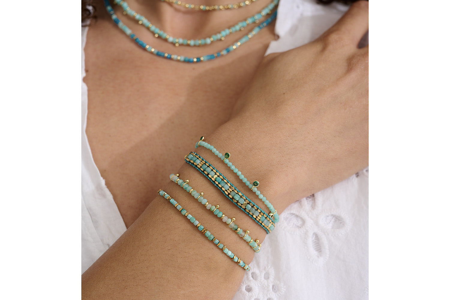 Amazontite tones with this stunning springtime stack including the Harmony Amazonite Gold.