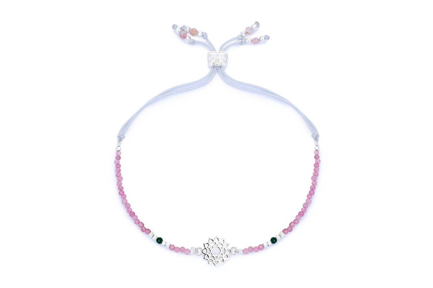 Pink Tourmaline, Malachite & Silver Heart Chakra Bracelet