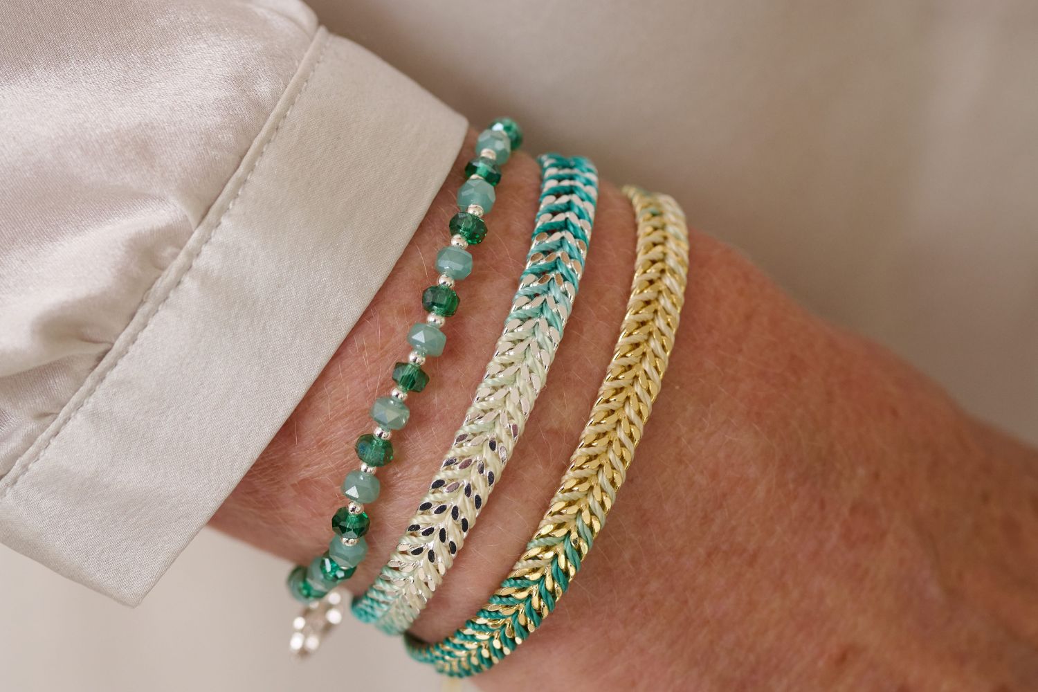 Iztac Green Ombré Gold Woven Bracelet