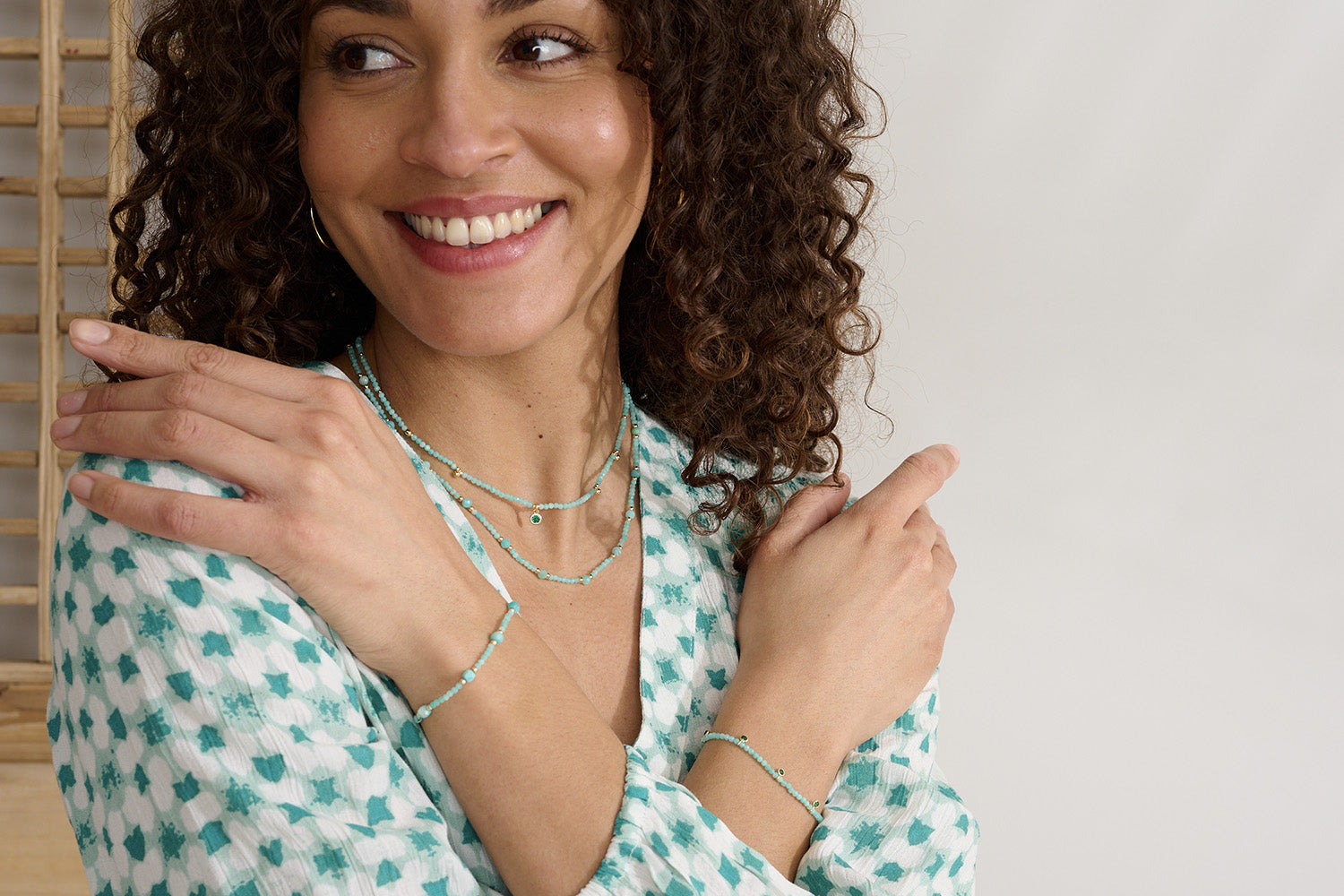 Dreamy Amazonite combos are made with Meadow, Holly Bracelets and matching Jasmine, Melrose Necklaces. 