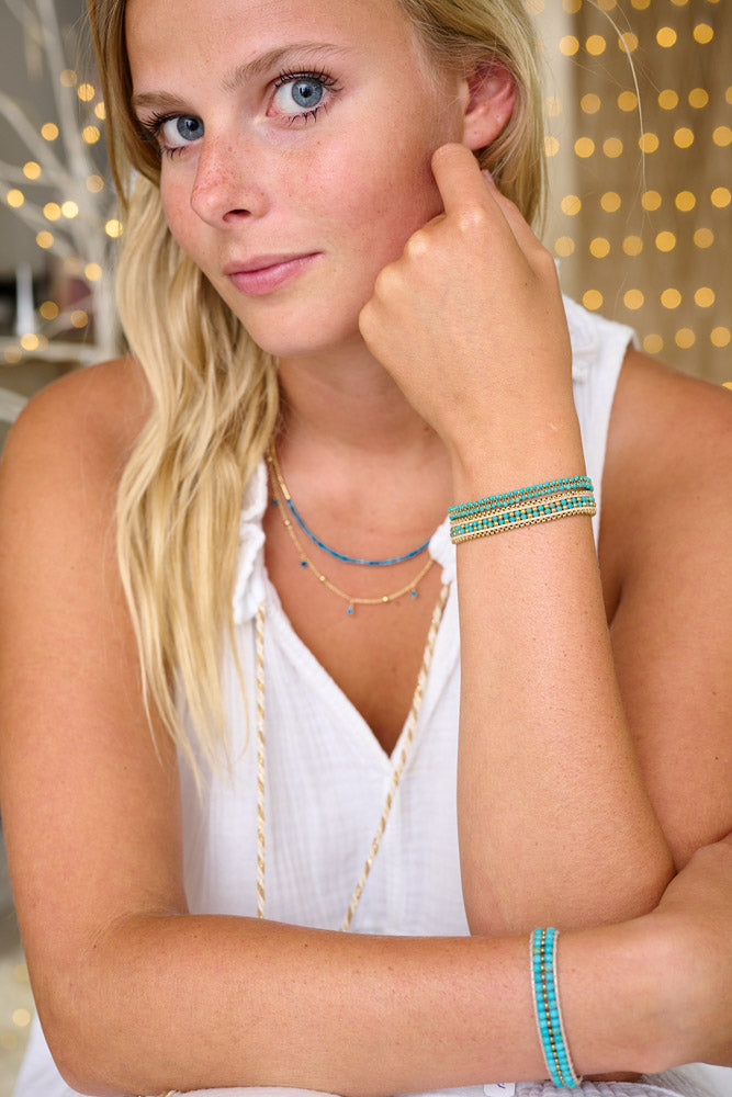 Get your Turquoise fix with Talia, Isla and Lana then complete the look with the Lily in Apatite.