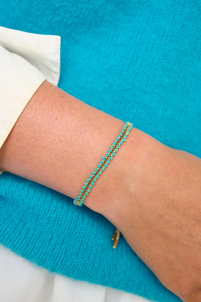 Talia Turquoise Bracelet paired with a bright jumper to get through these dark winter months!