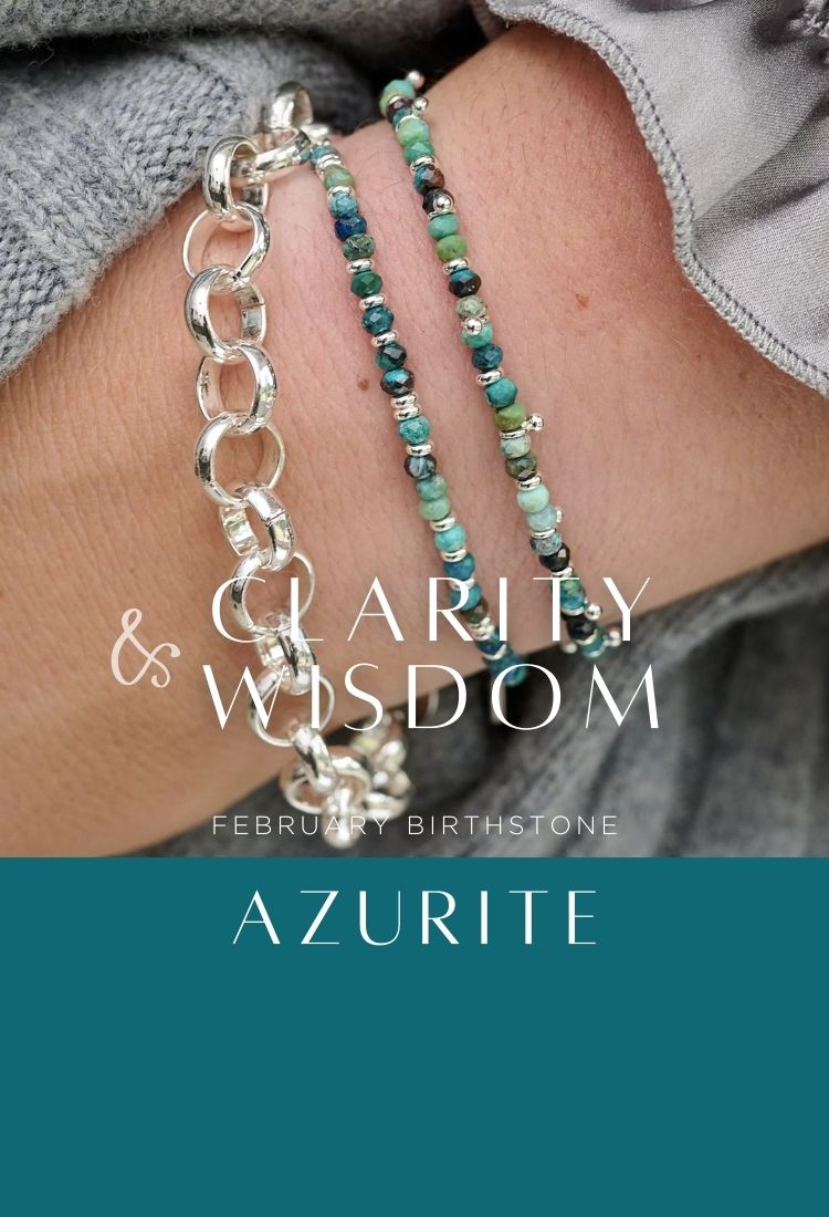 Shop Boho Betty Azurite jewelry - the February birthstone. Azurite is a healing Master Stone,  which cleanses and strengthens the emotional body, releasing stress and worry.