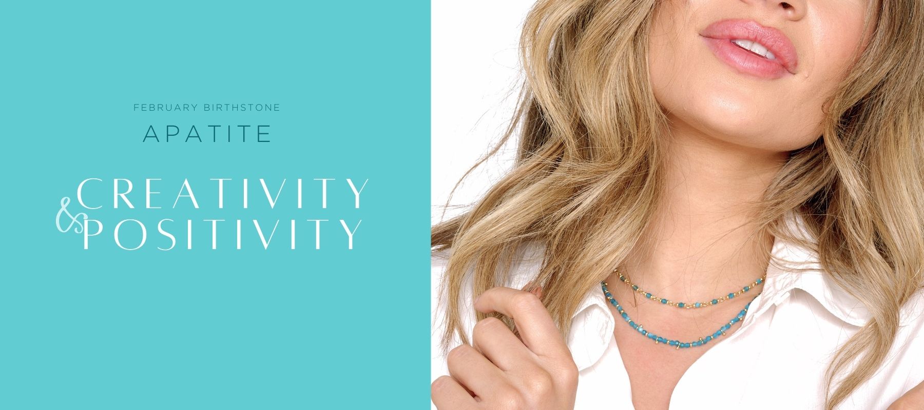 Shop birthstone jewellery at Boho Betty - The beautiful teal-turquoise gemstone apatite is believed to help with clear thinking, emotional recovery and offering a more positive attitude in life.