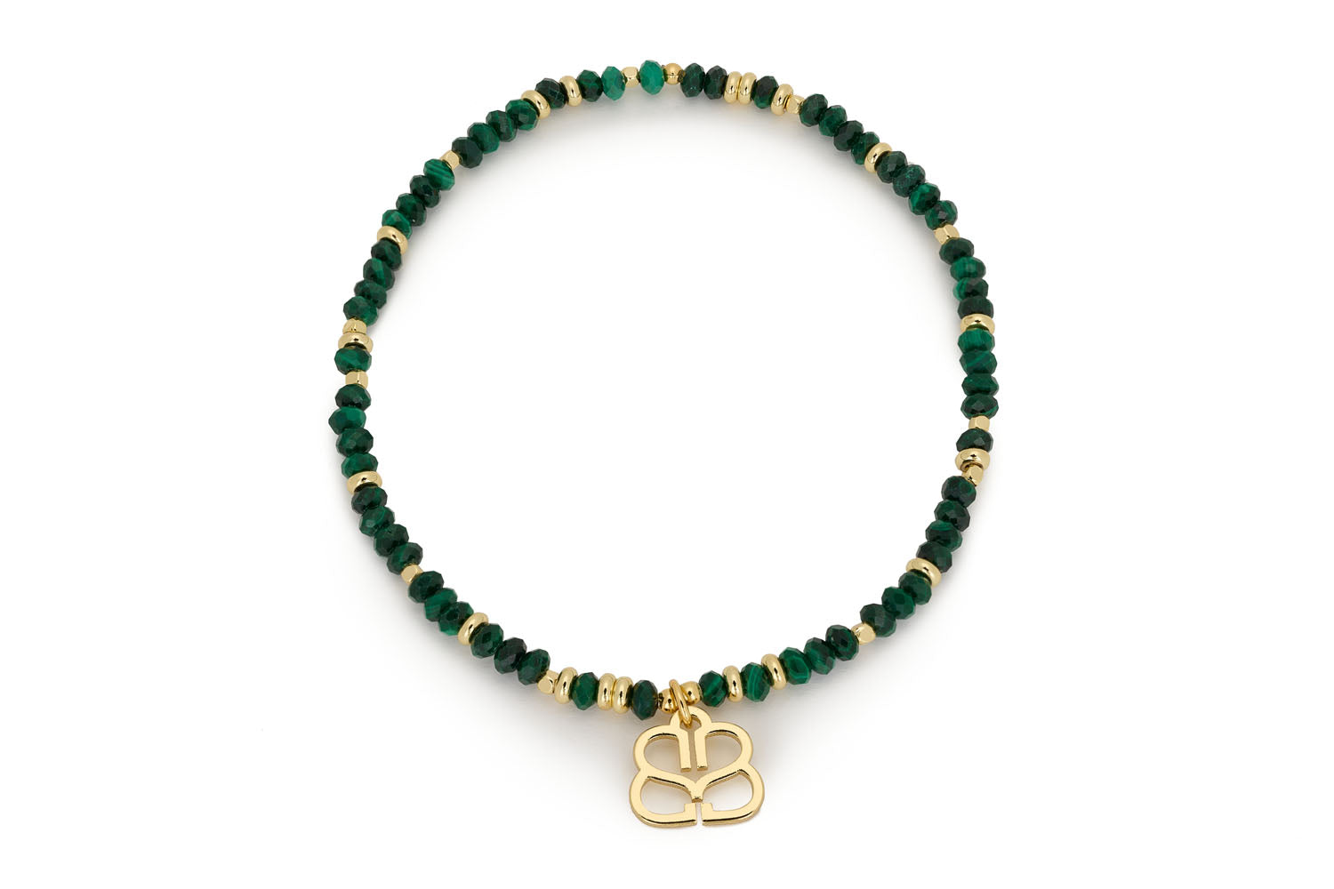 Dash Gold & Malachite Beaded Stretch Bracelet featuring earthy green Malachite beads and gold-plated accents with a comfortable stretch design.