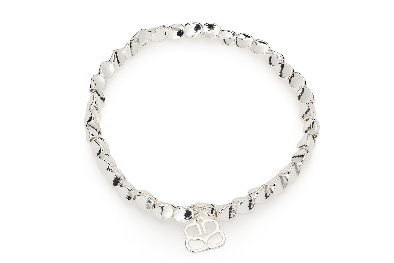 Fern Silver Bracelet featuring organically shaped nugget beads in a stretch design, 18cm in length.