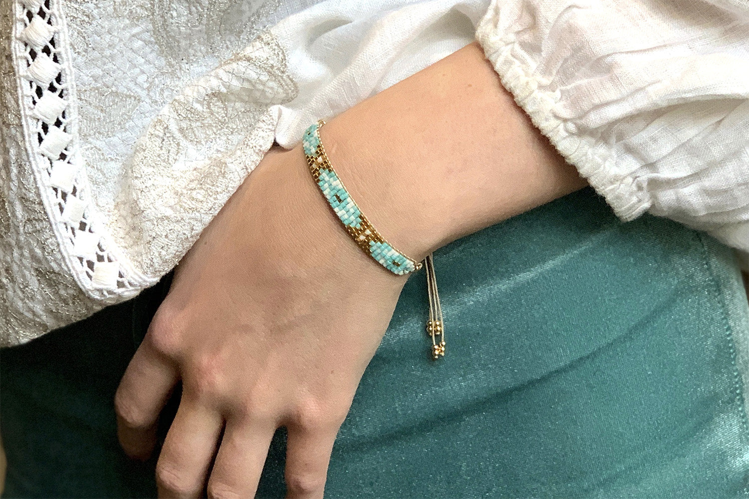 Matira Aqua Beaded Friendship Bracelet - Boho Betty