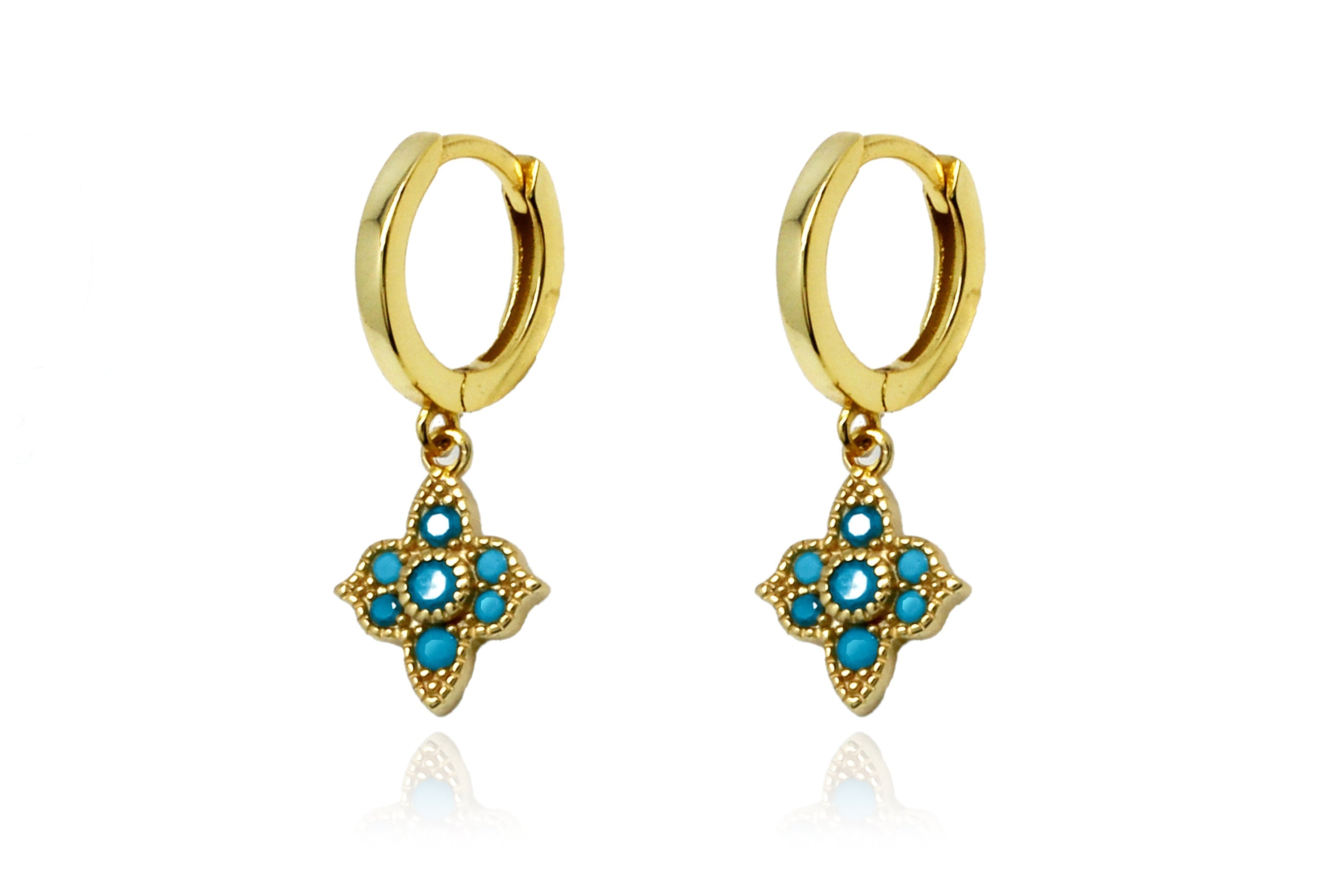 Theron Turquoise CZ Gold Hoop Earrings - Boho Betty