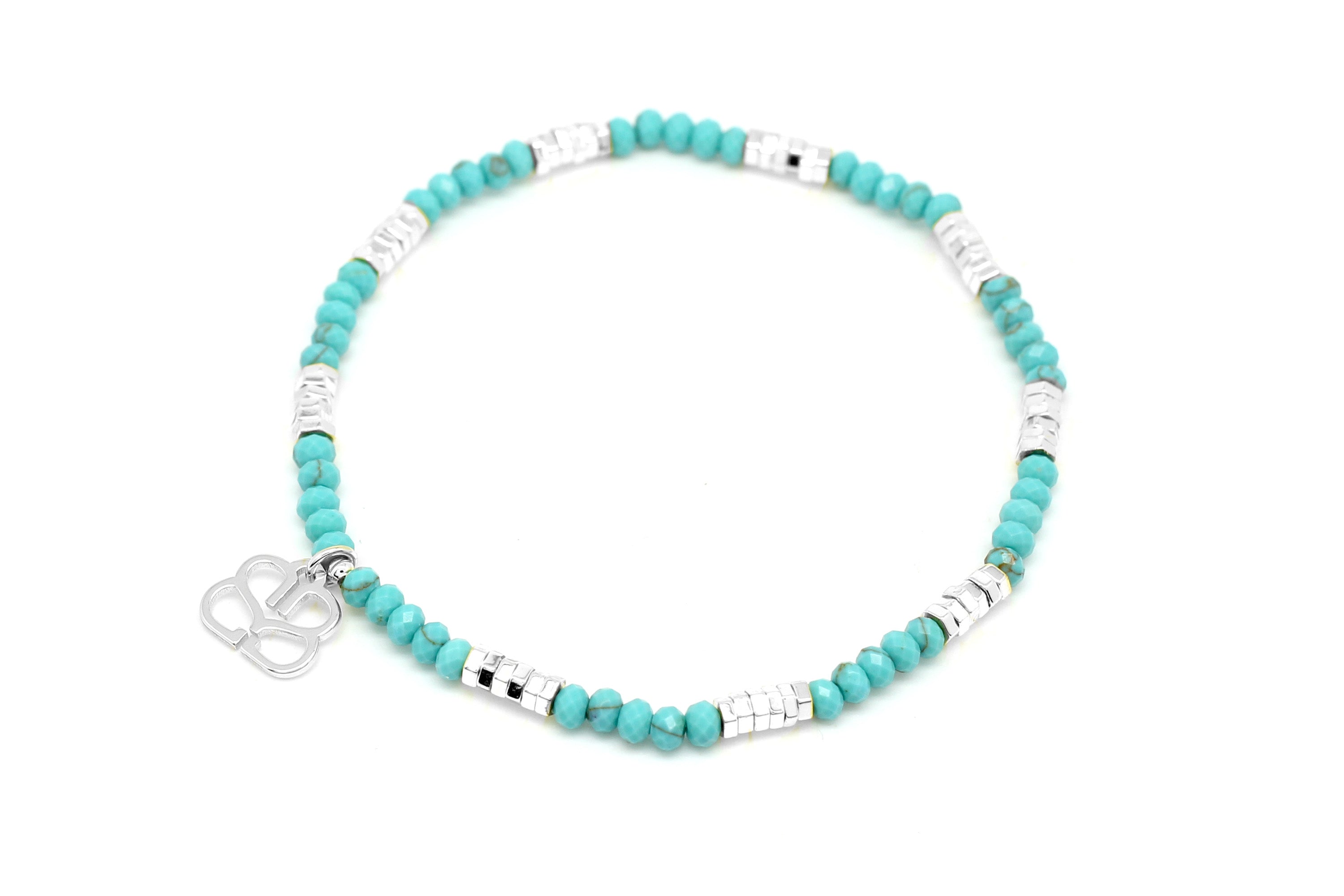 Cerulean Turquoise Silver Stretch Bracelet - Boho Betty